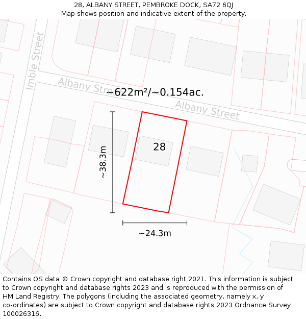 28, ALBANY STREET, PEMBROKE DOCK, SA72 6QJ: Plot and title map