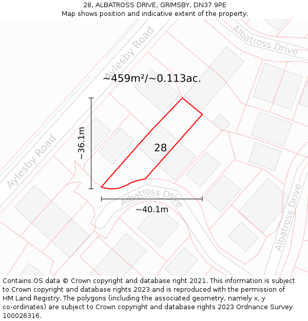 28, ALBATROSS DRIVE, GRIMSBY, DN37 9PE: Plot and title map