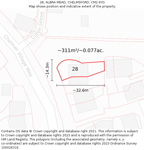 28, ALBRA MEAD, CHELMSFORD, CM2 6YG: Plot and title map