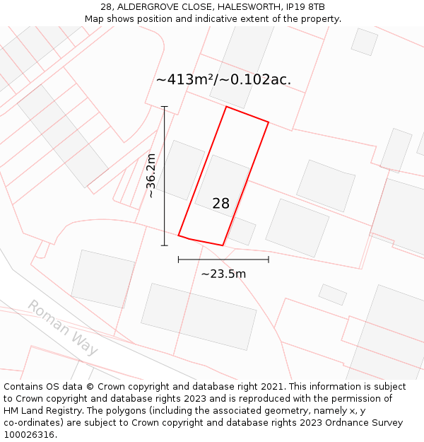 28, ALDERGROVE CLOSE, HALESWORTH, IP19 8TB: Plot and title map