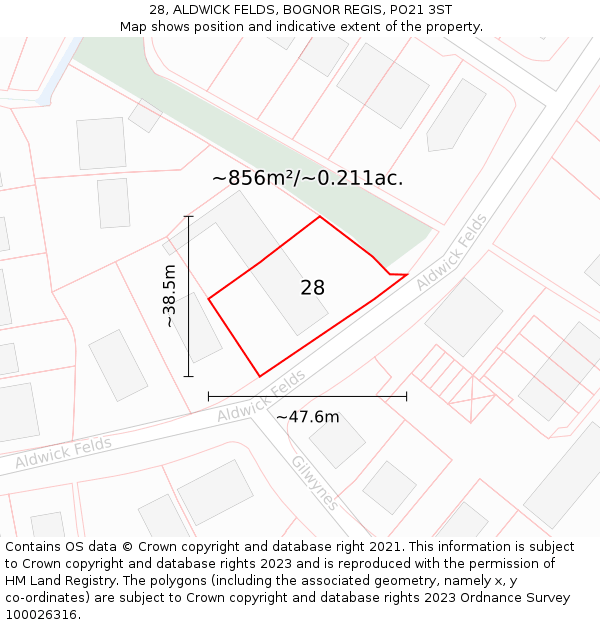 28, ALDWICK FELDS, BOGNOR REGIS, PO21 3ST: Plot and title map