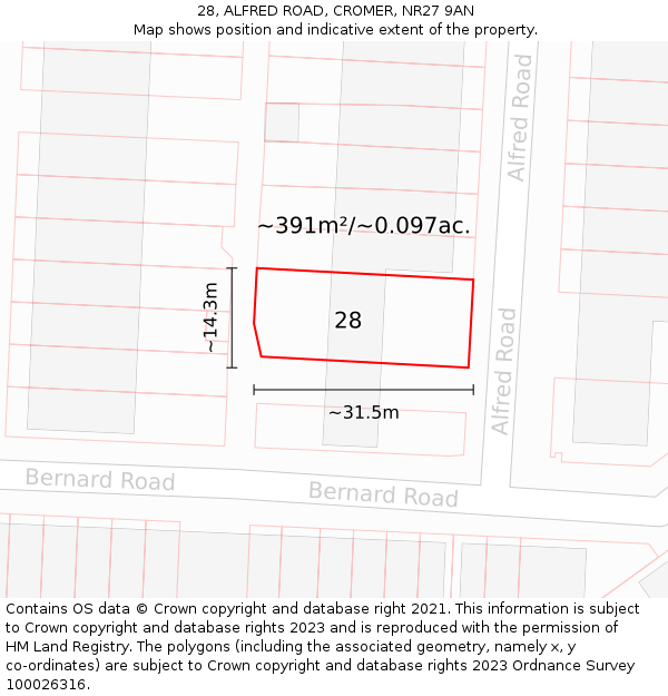 28, ALFRED ROAD, CROMER, NR27 9AN: Plot and title map