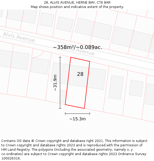 28, ALVIS AVENUE, HERNE BAY, CT6 8AR: Plot and title map