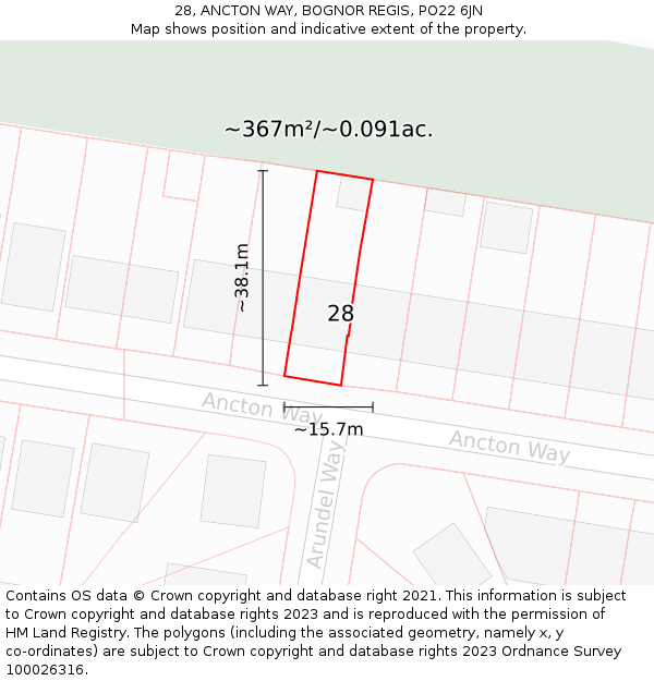 28, ANCTON WAY, BOGNOR REGIS, PO22 6JN: Plot and title map