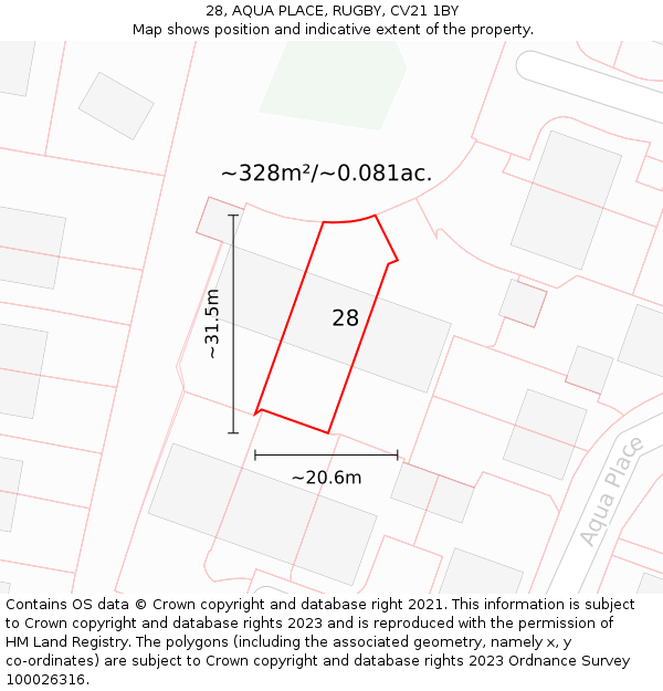 28, AQUA PLACE, RUGBY, CV21 1BY: Plot and title map