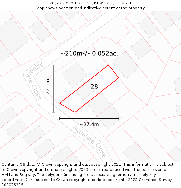 28, AQUALATE CLOSE, NEWPORT, TF10 7TF: Plot and title map