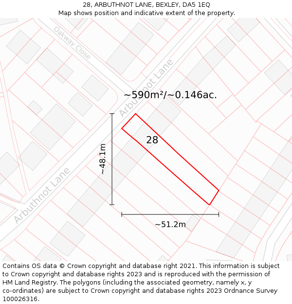 28, ARBUTHNOT LANE, BEXLEY, DA5 1EQ: Plot and title map