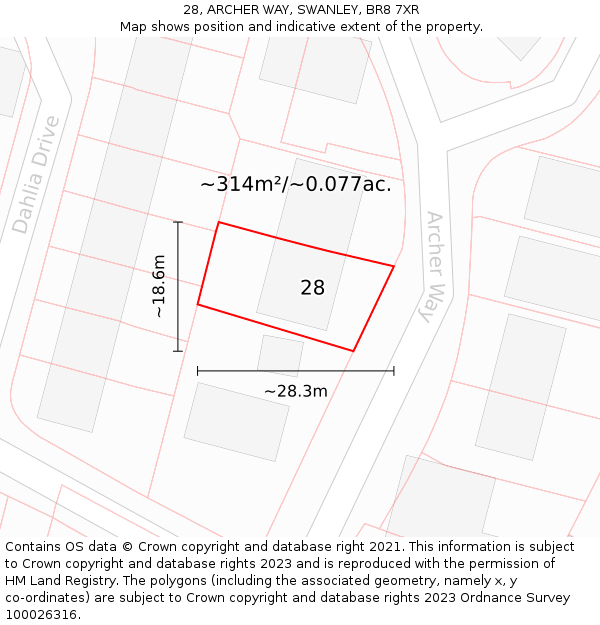28, ARCHER WAY, SWANLEY, BR8 7XR: Plot and title map