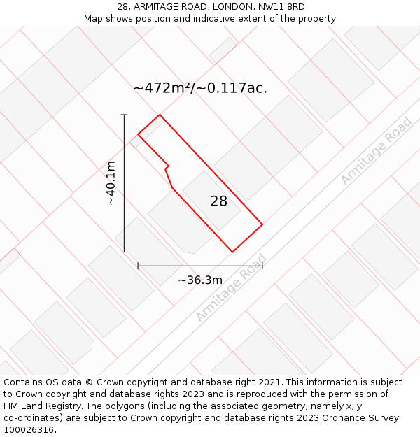 28, ARMITAGE ROAD, LONDON, NW11 8RD: Plot and title map