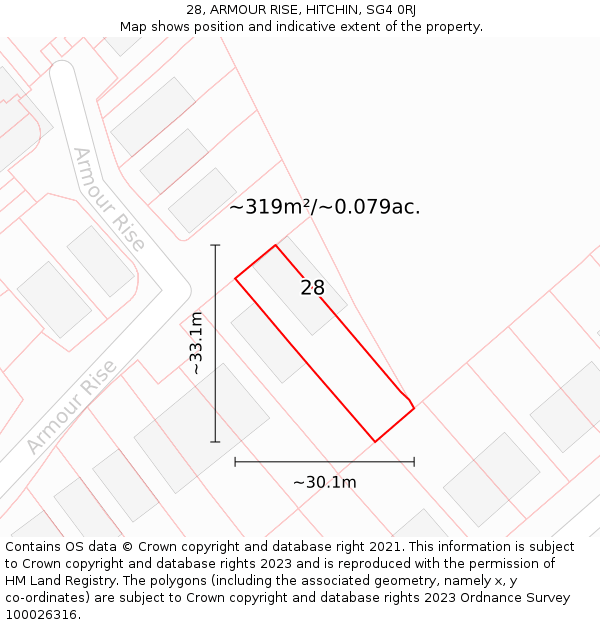 28, ARMOUR RISE, HITCHIN, SG4 0RJ: Plot and title map