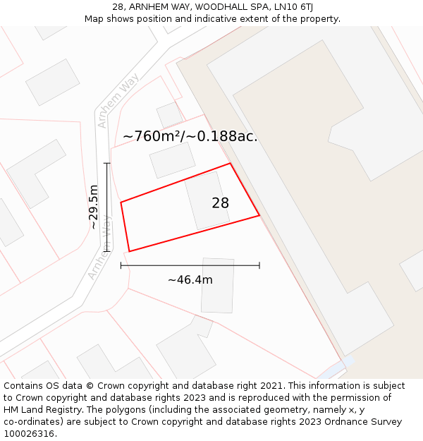 28, ARNHEM WAY, WOODHALL SPA, LN10 6TJ: Plot and title map