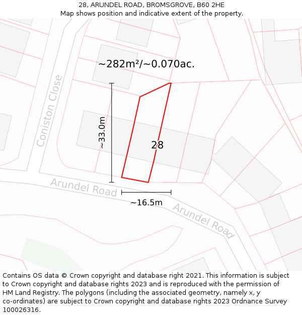 28, ARUNDEL ROAD, BROMSGROVE, B60 2HE: Plot and title map