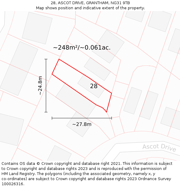 28, ASCOT DRIVE, GRANTHAM, NG31 9TB: Plot and title map