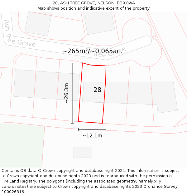 28, ASH TREE GROVE, NELSON, BB9 0WA: Plot and title map