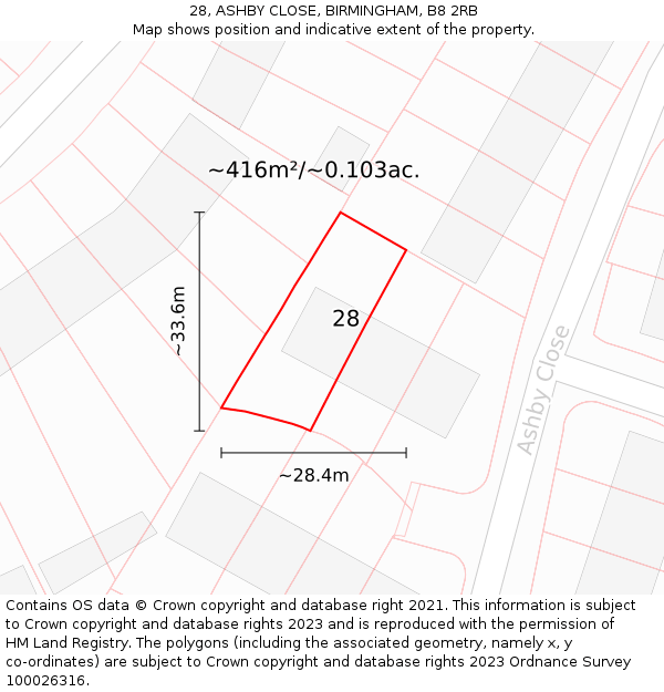 28, ASHBY CLOSE, BIRMINGHAM, B8 2RB: Plot and title map