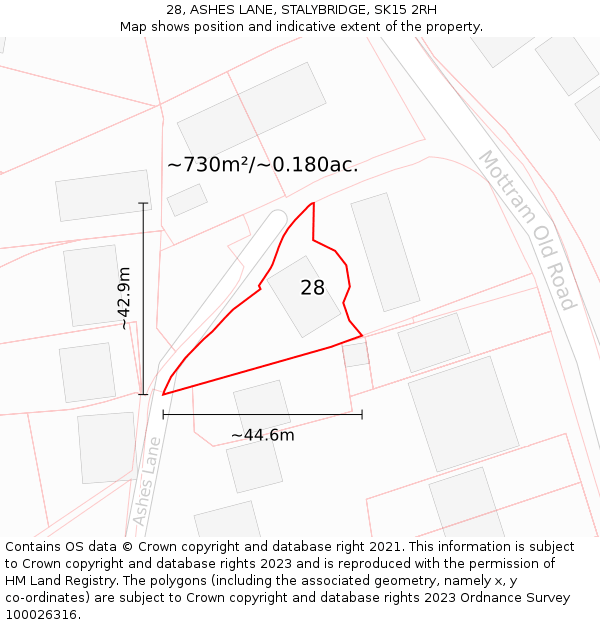 28, ASHES LANE, STALYBRIDGE, SK15 2RH: Plot and title map