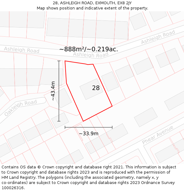 28, ASHLEIGH ROAD, EXMOUTH, EX8 2JY: Plot and title map