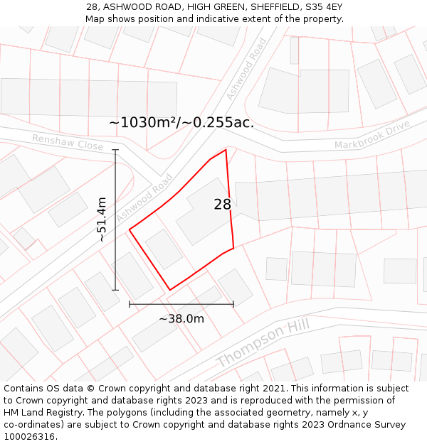 28, ASHWOOD ROAD, HIGH GREEN, SHEFFIELD, S35 4EY: Plot and title map