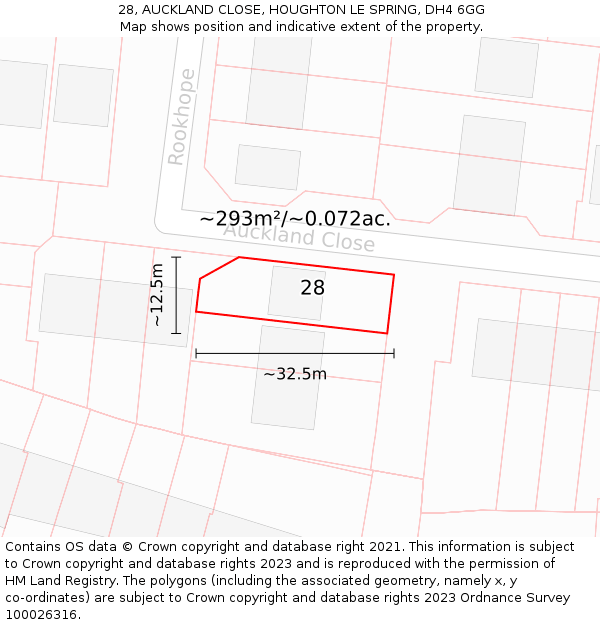 28, AUCKLAND CLOSE, HOUGHTON LE SPRING, DH4 6GG: Plot and title map