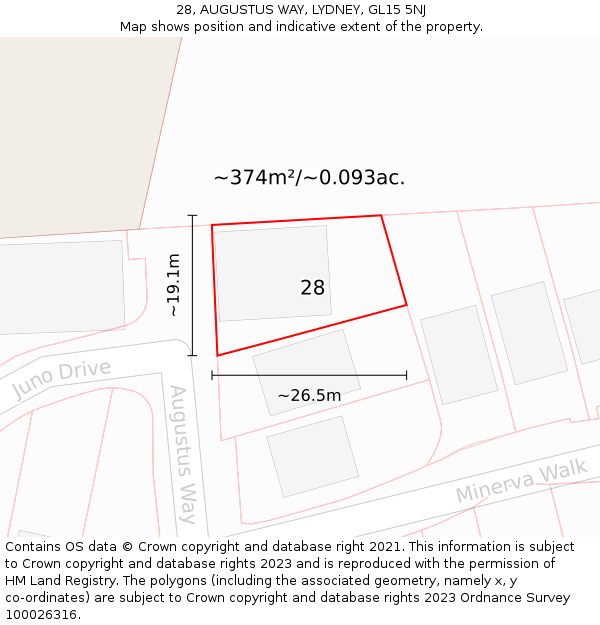 28, AUGUSTUS WAY, LYDNEY, GL15 5NJ: Plot and title map