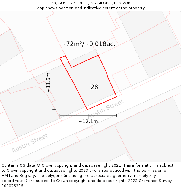 28, AUSTIN STREET, STAMFORD, PE9 2QR: Plot and title map