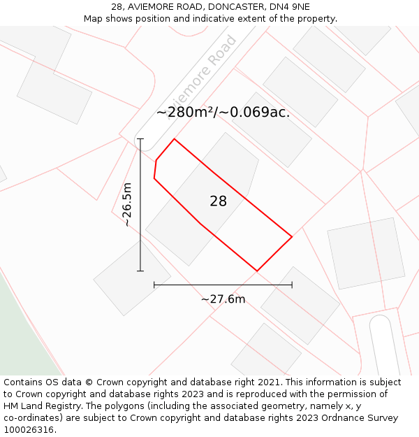 28, AVIEMORE ROAD, DONCASTER, DN4 9NE: Plot and title map