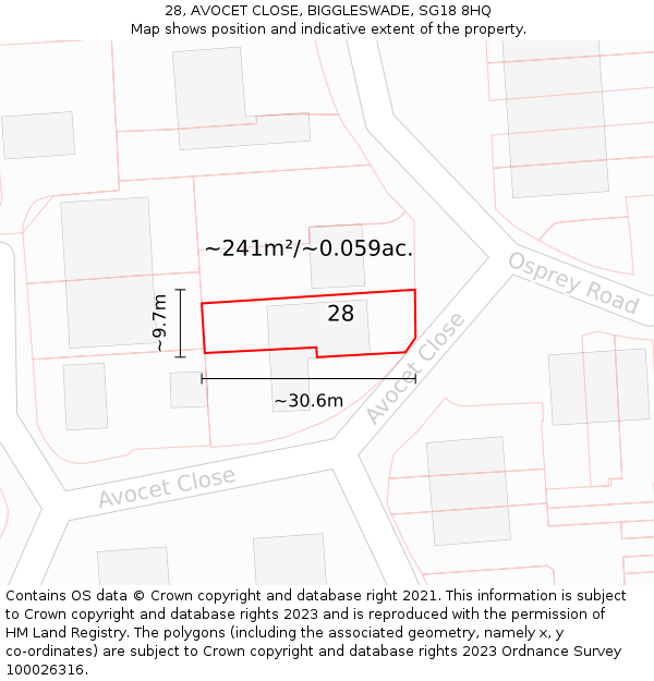 28, AVOCET CLOSE, BIGGLESWADE, SG18 8HQ: Plot and title map