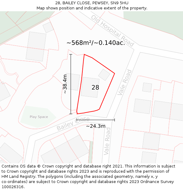 28, BAILEY CLOSE, PEWSEY, SN9 5HU: Plot and title map