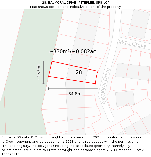 28, BALMORAL DRIVE, PETERLEE, SR8 1QP: Plot and title map