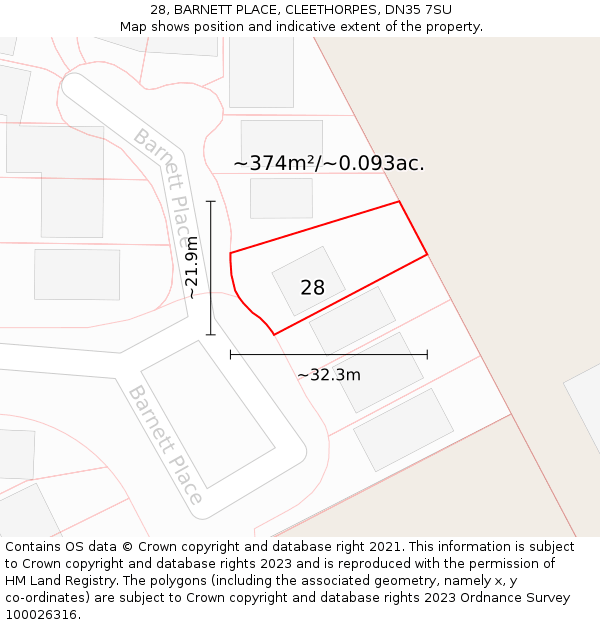 28, BARNETT PLACE, CLEETHORPES, DN35 7SU: Plot and title map