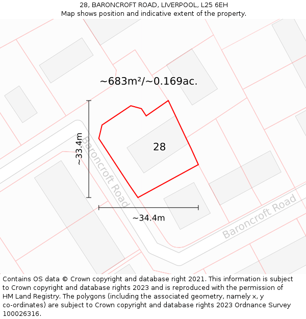 28, BARONCROFT ROAD, LIVERPOOL, L25 6EH: Plot and title map