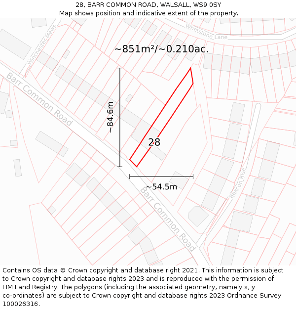 28, BARR COMMON ROAD, WALSALL, WS9 0SY: Plot and title map