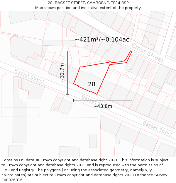 28, BASSET STREET, CAMBORNE, TR14 8SP: Plot and title map