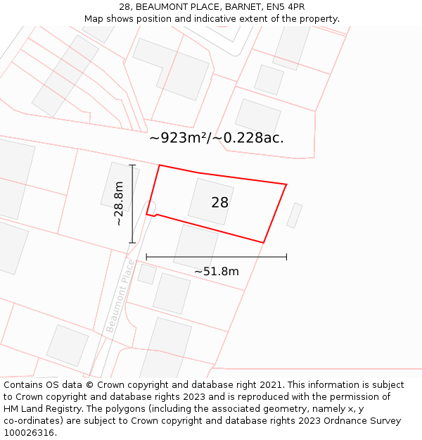 28, BEAUMONT PLACE, BARNET, EN5 4PR: Plot and title map