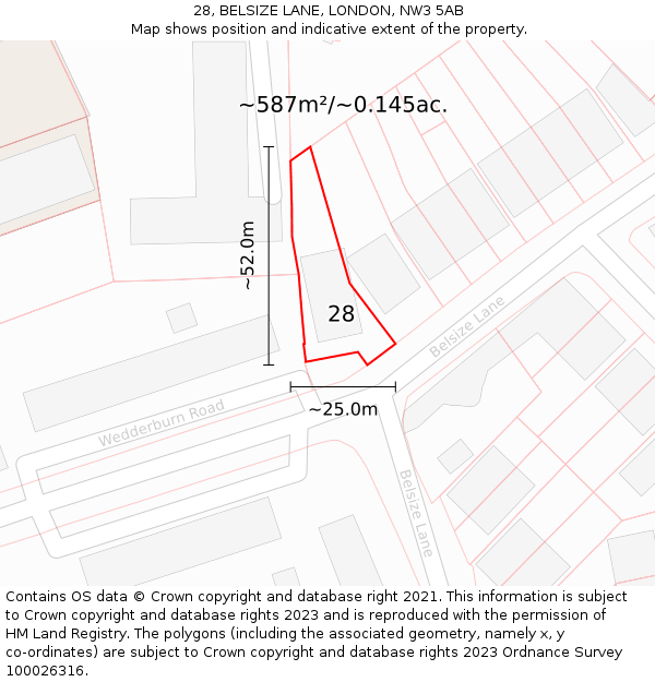28, BELSIZE LANE, LONDON, NW3 5AB: Plot and title map