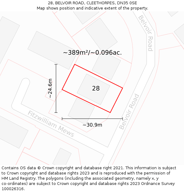 28, BELVOIR ROAD, CLEETHORPES, DN35 0SE: Plot and title map