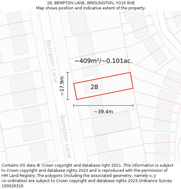 28, BEMPTON LANE, BRIDLINGTON, YO16 6HE: Plot and title map