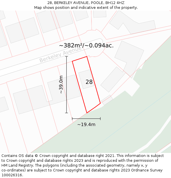 28, BERKELEY AVENUE, POOLE, BH12 4HZ: Plot and title map