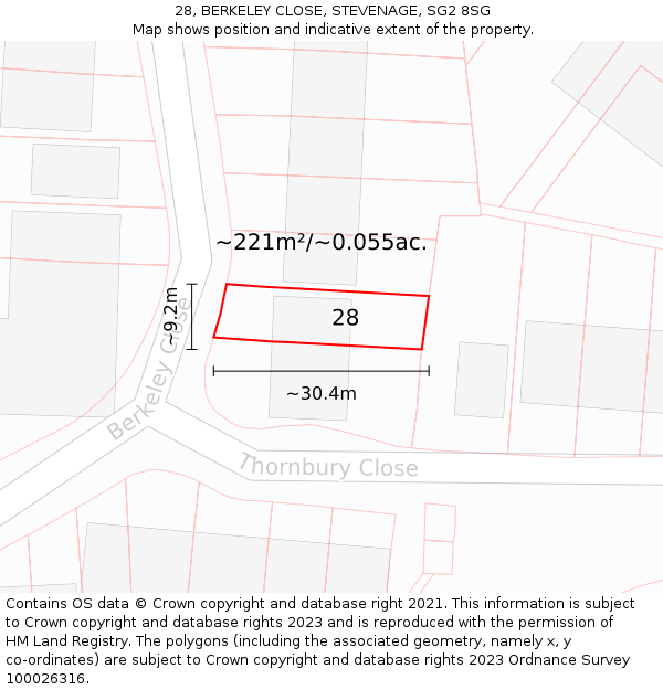 28, BERKELEY CLOSE, STEVENAGE, SG2 8SG: Plot and title map