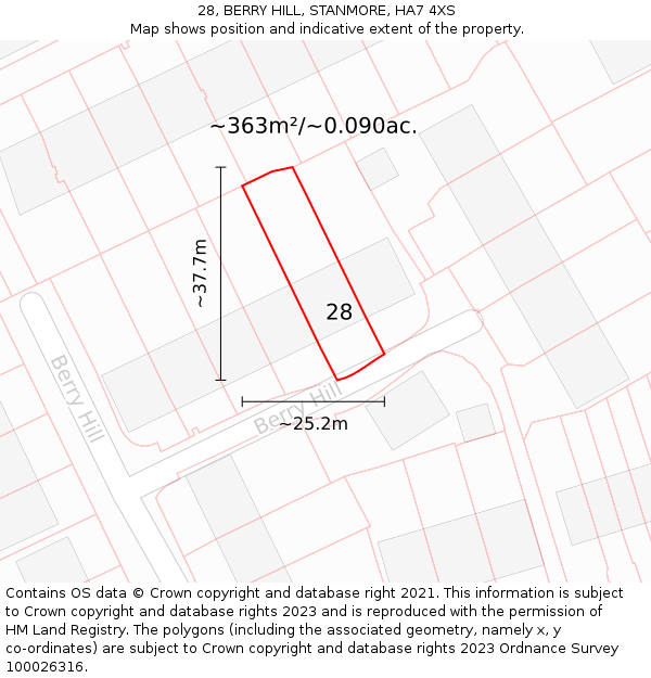 28, BERRY HILL, STANMORE, HA7 4XS: Plot and title map