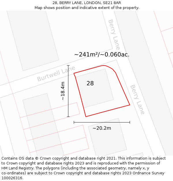 28, BERRY LANE, LONDON, SE21 8AR: Plot and title map