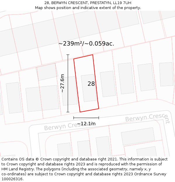 28, BERWYN CRESCENT, PRESTATYN, LL19 7UH: Plot and title map