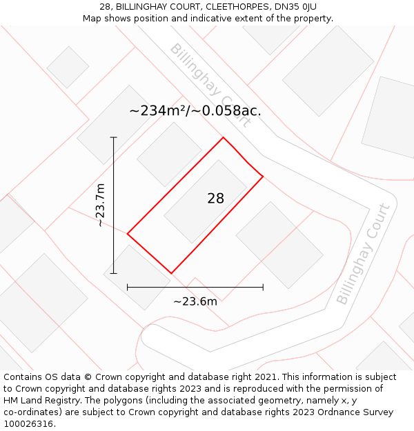 28, BILLINGHAY COURT, CLEETHORPES, DN35 0JU: Plot and title map