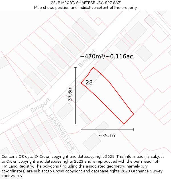 28, BIMPORT, SHAFTESBURY, SP7 8AZ: Plot and title map