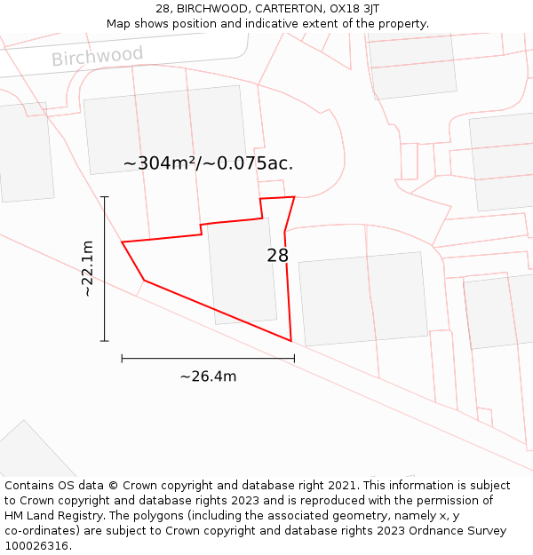 28, BIRCHWOOD, CARTERTON, OX18 3JT: Plot and title map