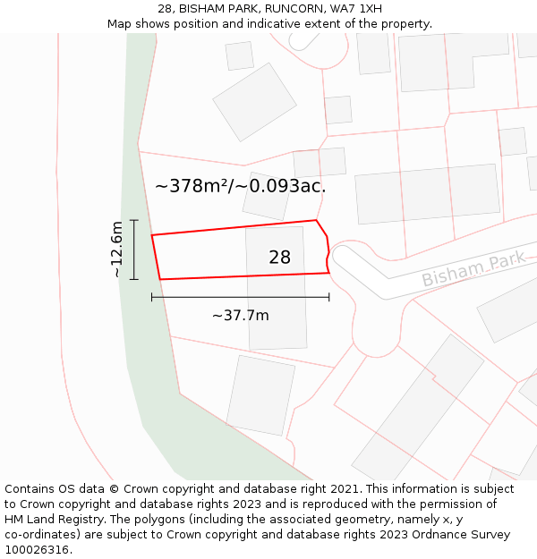 28, BISHAM PARK, RUNCORN, WA7 1XH: Plot and title map