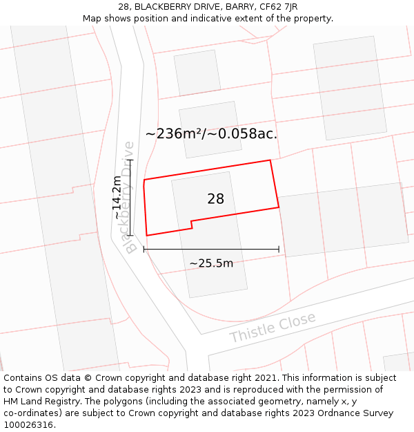 28, BLACKBERRY DRIVE, BARRY, CF62 7JR: Plot and title map