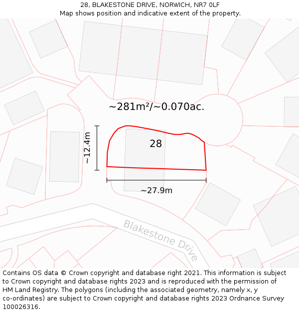 28, BLAKESTONE DRIVE, NORWICH, NR7 0LF: Plot and title map