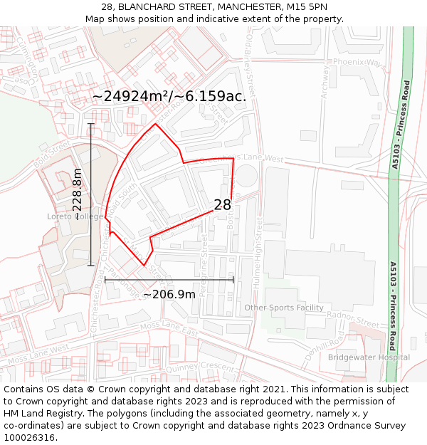 28, BLANCHARD STREET, MANCHESTER, M15 5PN: Plot and title map