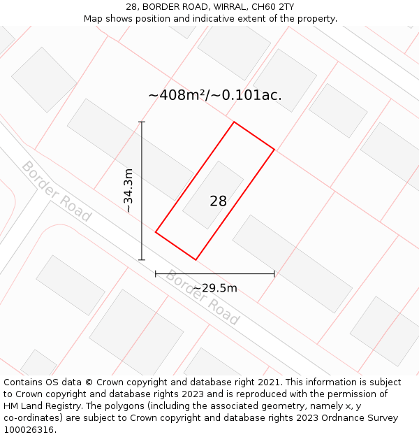 28, BORDER ROAD, WIRRAL, CH60 2TY: Plot and title map